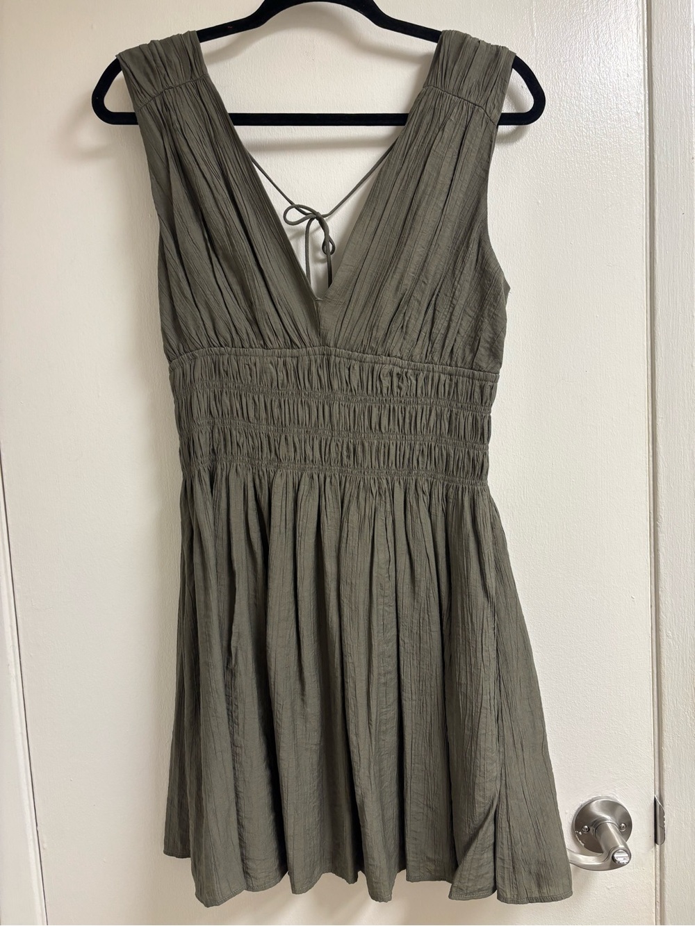Abercrombie & Fitch Olive Green V-Neck Smocked Waist Dress